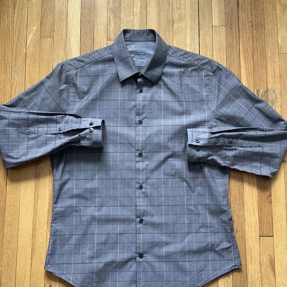 Calvin Klein Other - Calvin Klein Men's Medium Gray/Pink Checkered Button Front Shirt,Slim-Fit,Cotton